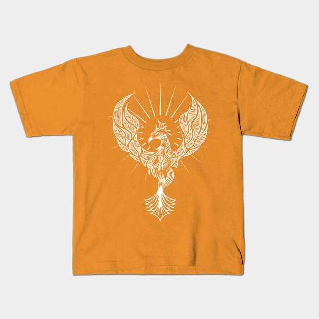 Tribal Pheonix Bird Rising In White Kids T-Shirt by Pangea5